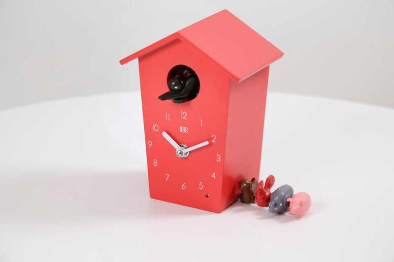 KOOKOO AnimalHouse red, Small Cuckoo Clock with 5 Farm Animals Sounds (Natural Field Recordings) - Image 2